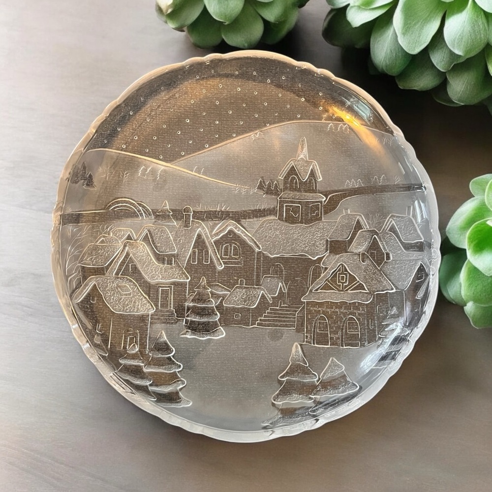 Clear Crystal Winter Village Plate